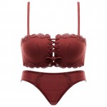 Pull B four corner cup no steel ring underwear women's feeling confused gather adjustable bra underpants a set of thin small chest