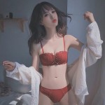 Pull B four corner cup no steel ring underwear women's feeling confused gather adjustable bra underpants a set of thin small chest